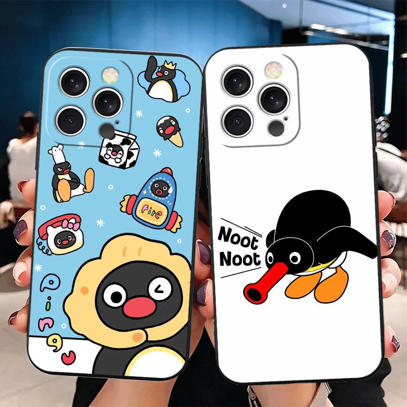 Cartoon P-Pingu Penguin Soft Phone Case for iPhone 16 16E 17 Air 15 Pro Max 14 Plus 13 Mini 11 12 7 Black Cover Back Shell