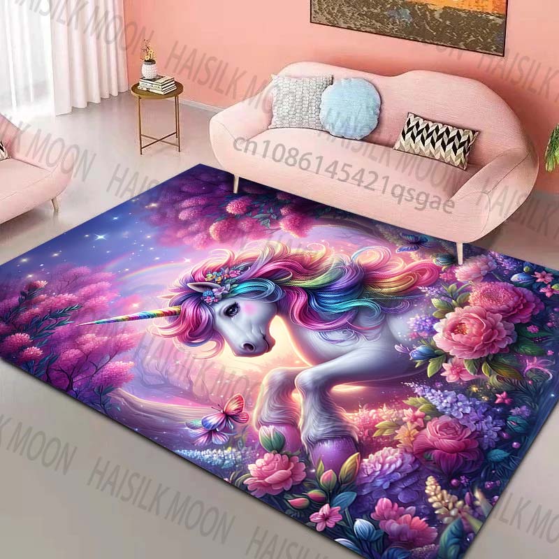 

Dreamlike unicorn colorful forest Pattern Rug Carpets for Bedroom Living Room Sofa Mat Creative Door Mat Cloakroom Home Decor 40x60cm