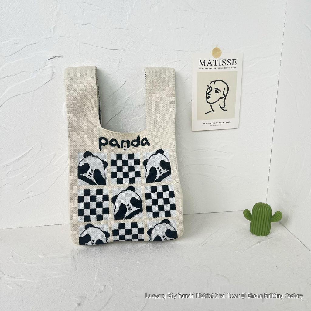 Panda Knit Women's Cross-Border Wrist Tote Handbag
