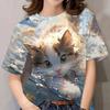 Large Size 3d Printed T-shirt Cute Animal Round Neck Short-sleeved Funny Cat and Dog Pattern Summer Women's Top