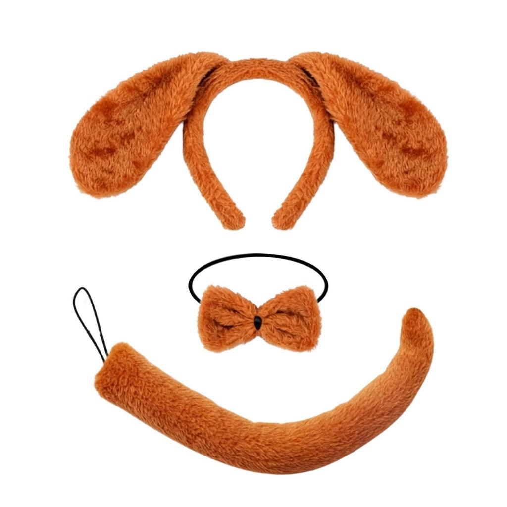 3 Stück Hundeohren-Stirnband mit Schwanz und Fliege Elastisch Welpe