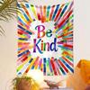 Colorful "Be Kind" Text with Rainbow Lines Patterned tapestry home decor, suitable for bedroom and living room, gift