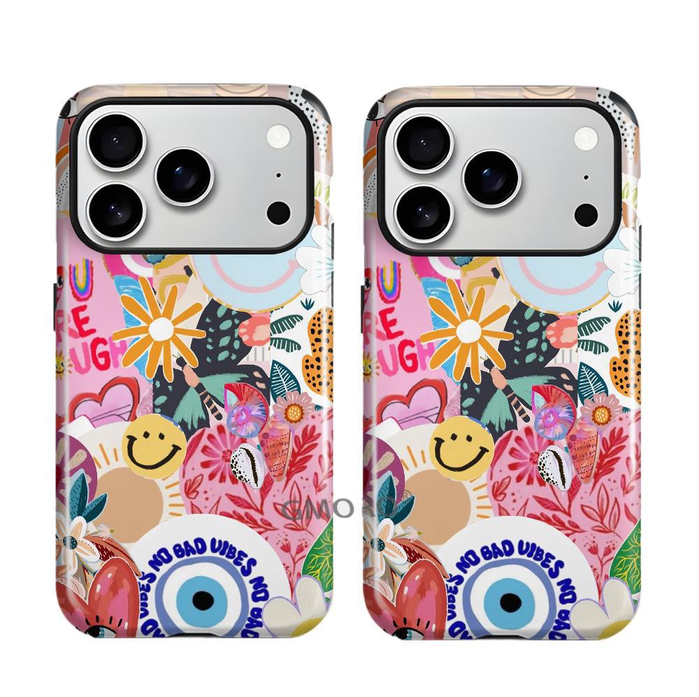Niche Splicing Illustration Apple 15promax Mobile Phone Case New Iphone17pm Film Two-in-one Matte Case
