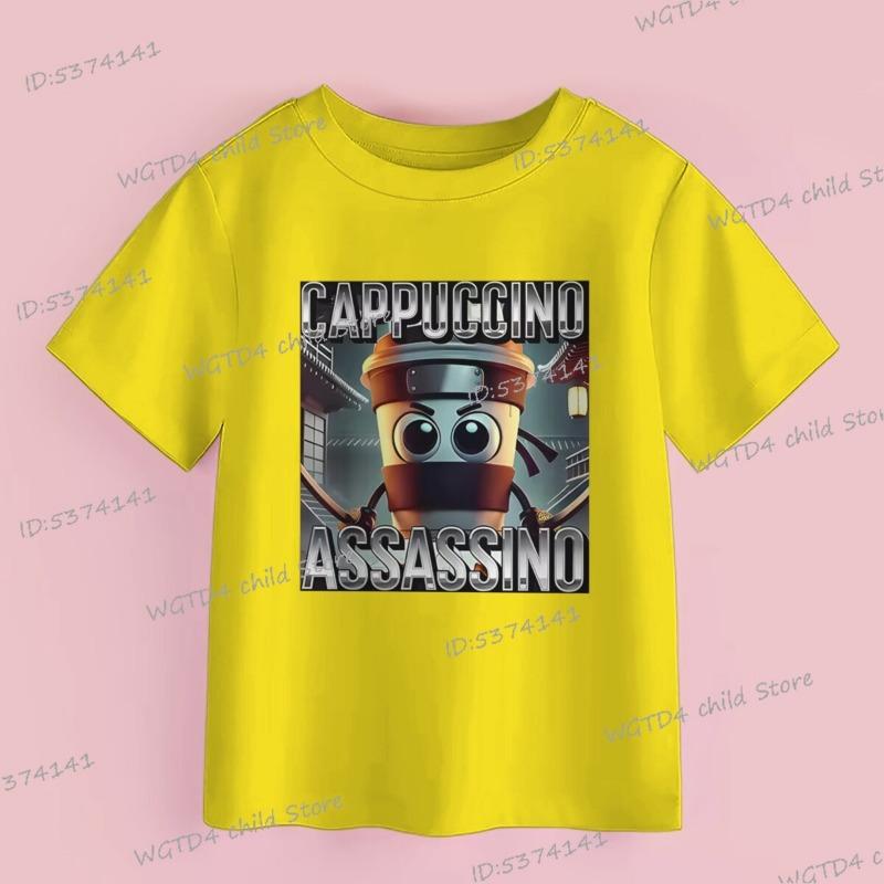 

Children s Clothing Cappuccino Assassin Funny Italian Brainrot Meme Boys T-shirts Cotton Kids Clothes Italian Brainrot Tops 150