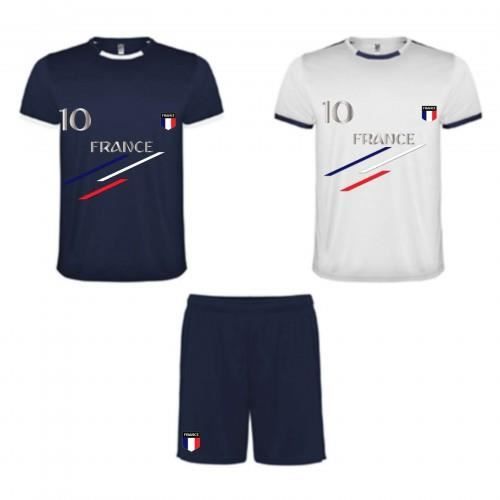 Children's Shorts Set with 2 Blue and White France T-shirts - 16 Years Old - Blue