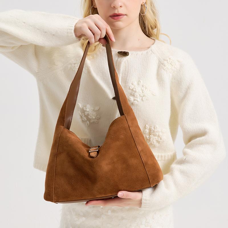 New Winter Women's Natural Suede Leather Bags Female Soft Cowhide Durable Crossbody Shoulder Bag Ladies Fashi Commute Handbags