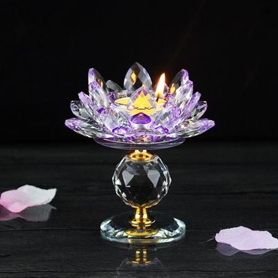 Kristal Lotus Çiçeği Mumluk – Ev Dekorasyonu için Feng Shui Cam Tealight Standı
