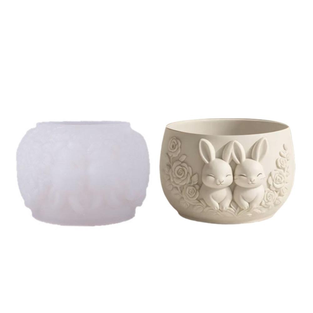 

DIY Bunny Couple Planter Pot Silicone Mold 3D Plant Flowerpot Resin Silicone Mold Sturdy Round Jar Craft Molds