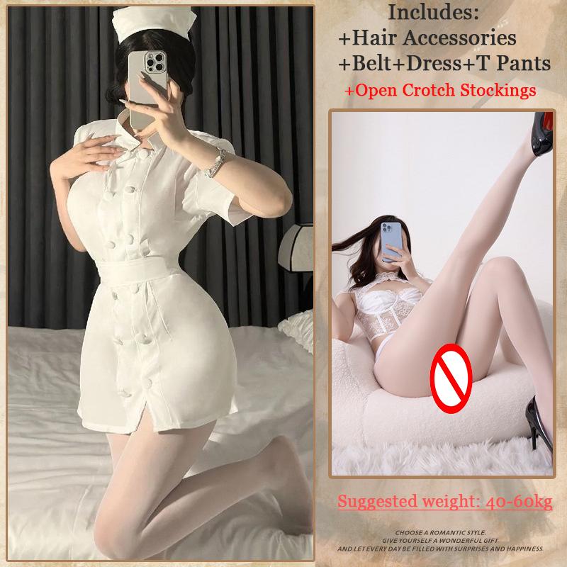 Japanese Lolita Women Sexy Lingerie Erotic Nurse Doctor Uniform Adult Sex White Dress Halloween Cosplay Girls Nightdress Costume
