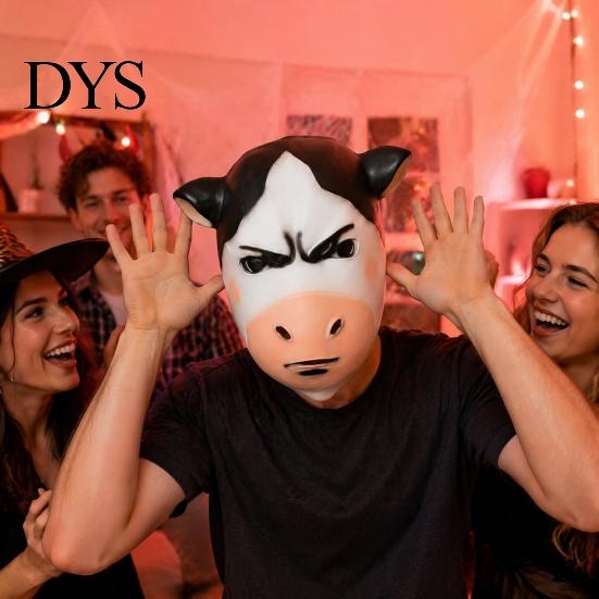 Masquerade Party Accessories Funny Cow Masque for Adults, Latex Head Full Face Masque, Realistic Farm Animal Hood Prop Halloween Costume, Masquerade,