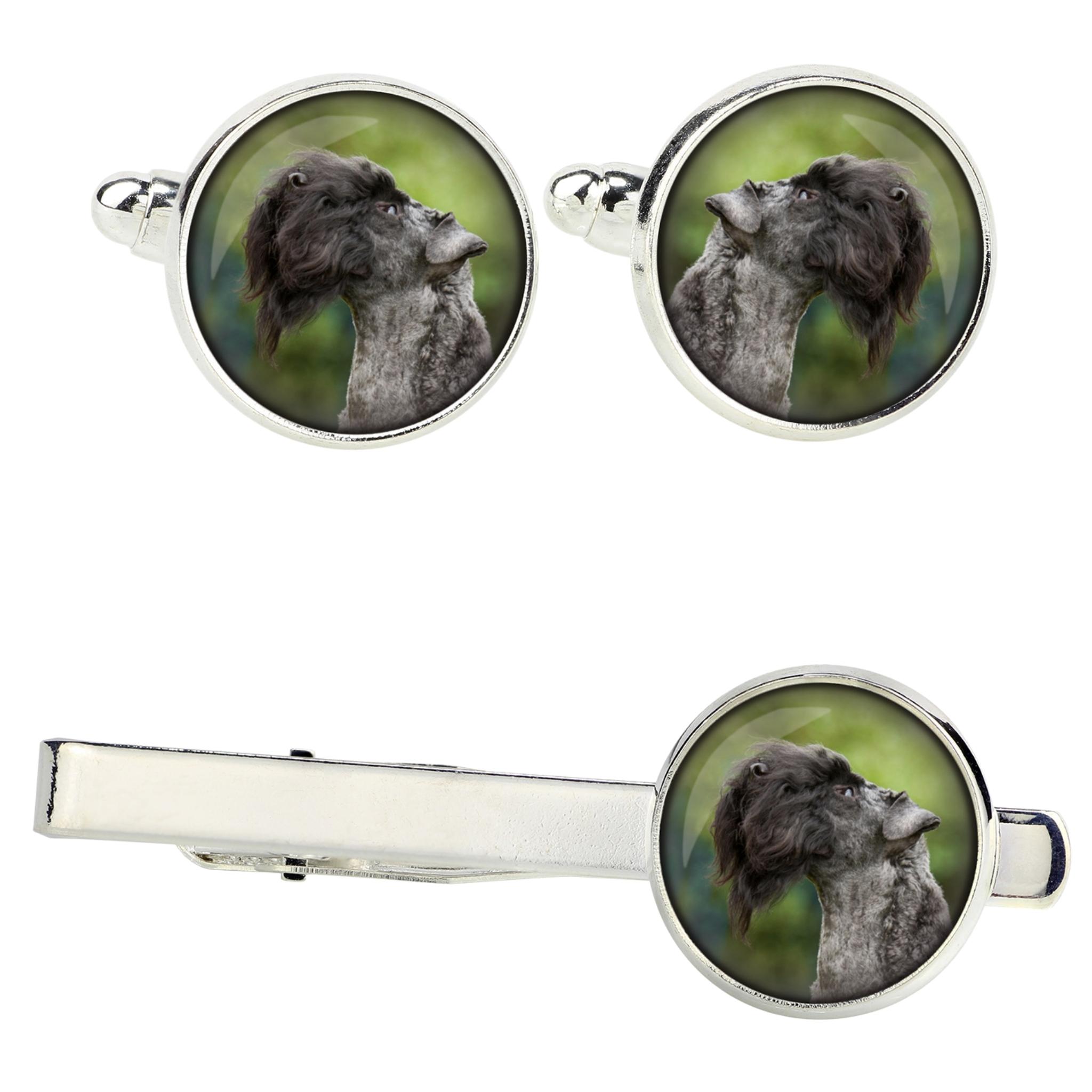 

Kerry Blue Terrier, Irish Blue Terrier - cufflinks and tie with your photo, a suit decoration, men s jewelry from the Art-Dog brand. срібний