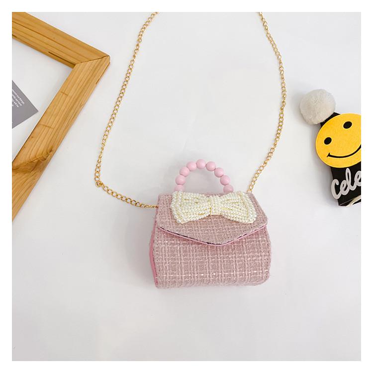 Childrens Cartoon Pattern Pu Shoulder Bag With Artificial Pearl Bow And Flower Decoration For Daily Casual Wear
