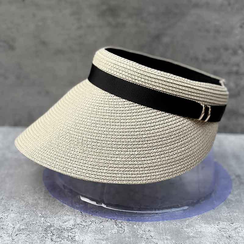 Summer Japanese Fine Straw Woven Empty Top Hat Women'S Sunscreen Visor Versatile Beach Wide Edge Casual Straw Hat