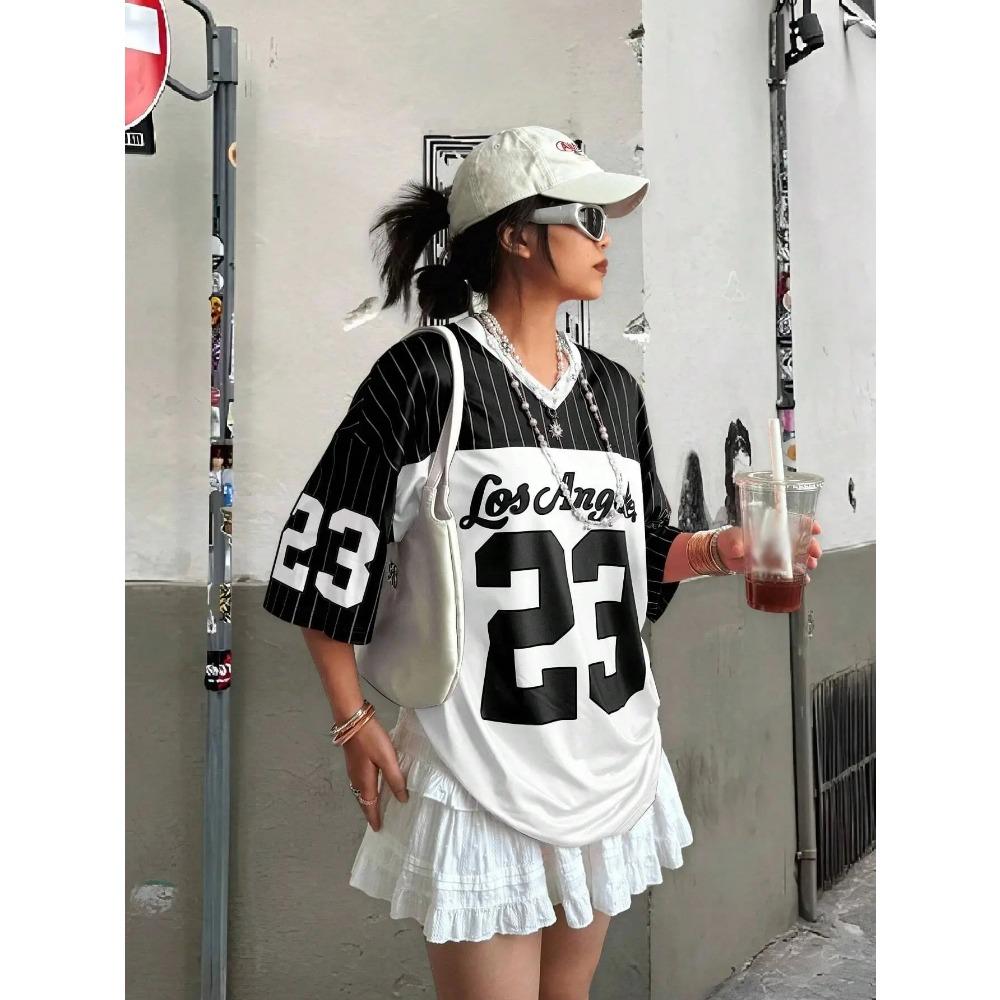 Summer New V-neck T-shirt Men s and Women s Casual Sports Style 23 Digital Printed Fashion V-neck T-shirt Short-sleeved Top S