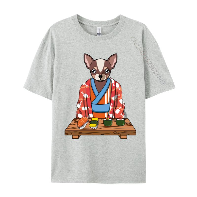 Urocze Kawaii Japońskie Chihuahua Pies Kimono Sushi Wygodna Koszulka z Czystej Bawełny Dla Studentów Codzienne Topy Koszula Koszulka Graficzna