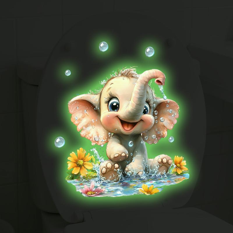 1/3 Stück niedlicher Elefanten-, Enten- und Schildkröten-Toilettenaufkleber, der im Dunkeln leuchtet, Badezimmer-Toilettendeckeldekoration, Wanddekoration, Aufkleber
