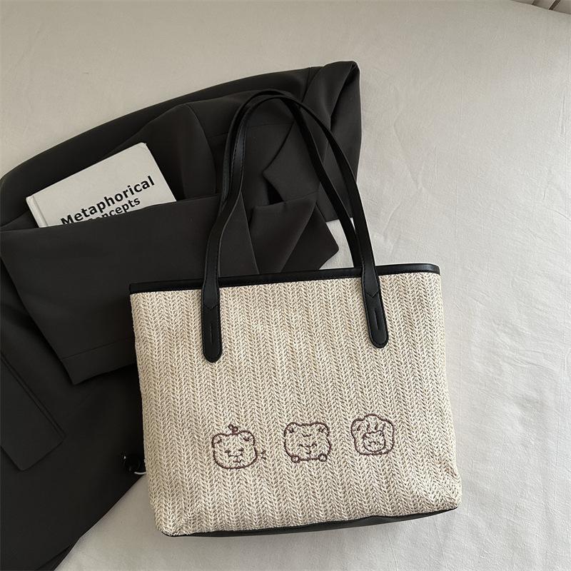 Large-capacity Straw-woven Bag Women's 2025 New Fashionable Foreign-style Contrasting Color Underarm Bag Simple Weaving Versatile