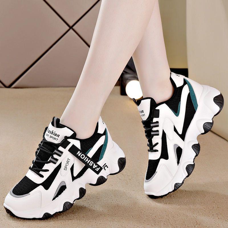 Women's Trendy Dad Sneakers - Spring 2025, Thick-Soled, White, Height-Enhancing, Breathable Casual Sports Shoes
