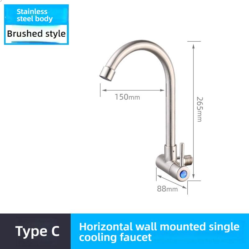 Kitchen Faucet Stainless Steel Wall Mounted Single Cold Water Faucet Lower Curve Faucet Wall Sink Water Tap Premium Quality