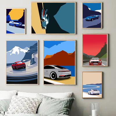 Colorful Sport Car Vintage Art Automotive Art Racing Prints Posters Canvas Painting Cartoon Kids Boy Wall Picture Home Decor
