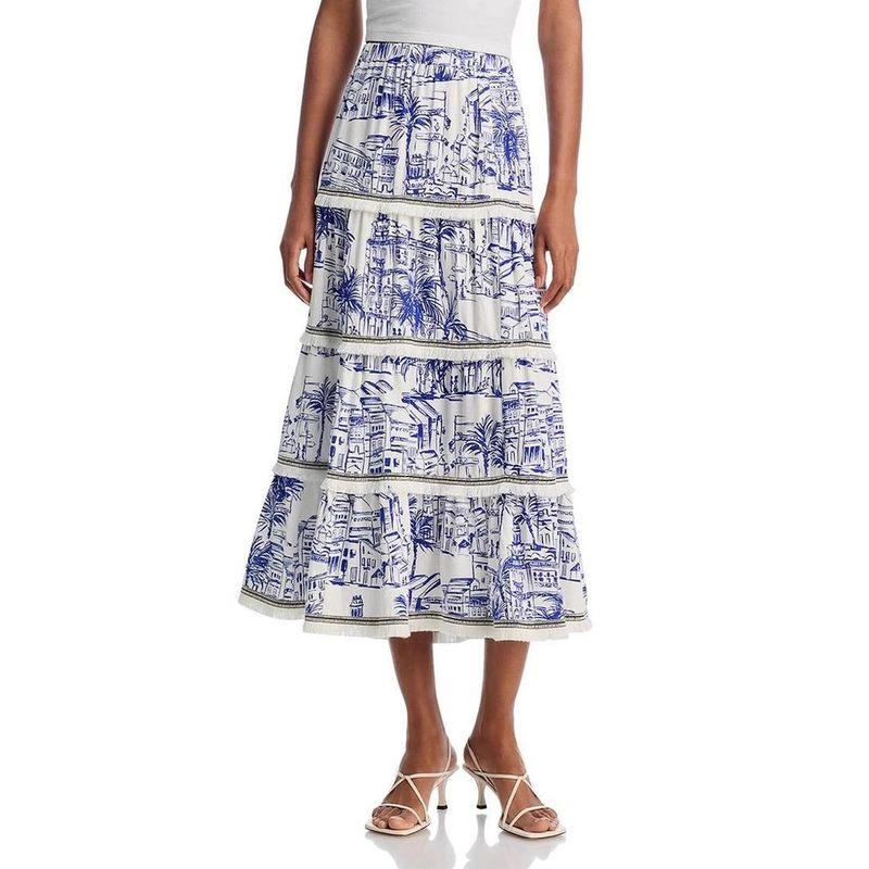 Foreign Trade Order AQ High Waist Exquisite Print A Word Temperament Slimming Versitile Fashion Lady Cotton and Linen Skirt Skirt