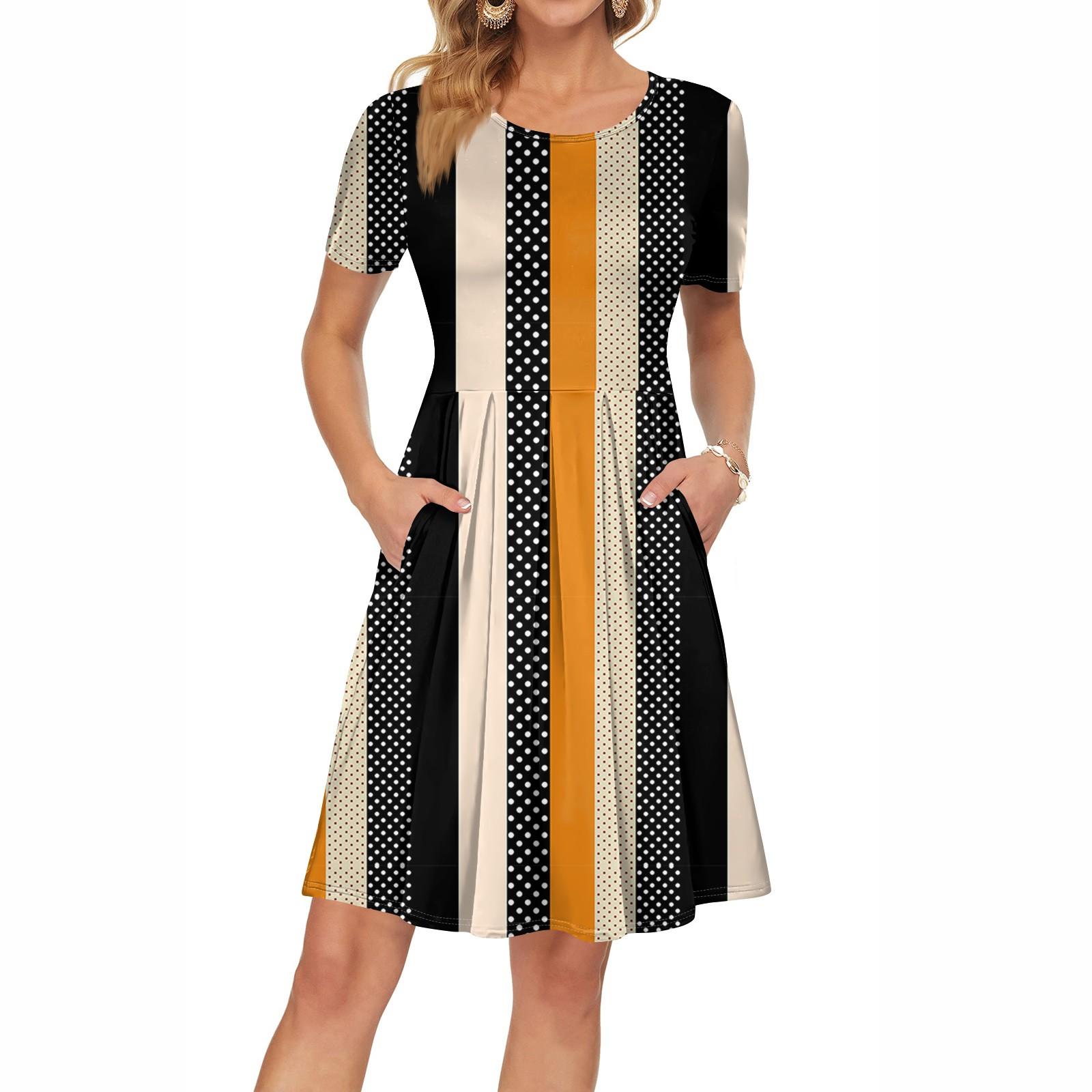 

Женское платье с коротким рукавом, плиссированное, свободное, повседневное платье с карманами, платья длиной до колена XL жёлтый