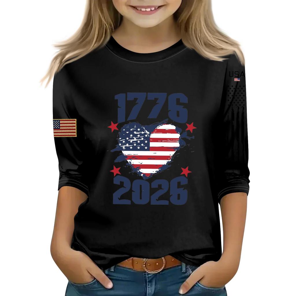 Kid's Round Neck Independence Day Print Lightweight Spring/Summer Top