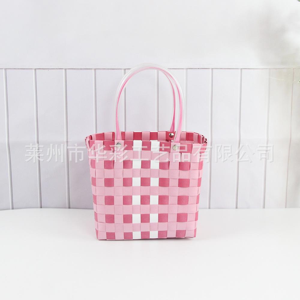 Bucket bag hand-woven contrasting color vegetable basket creative hand basket photo vacation leisure women's bag