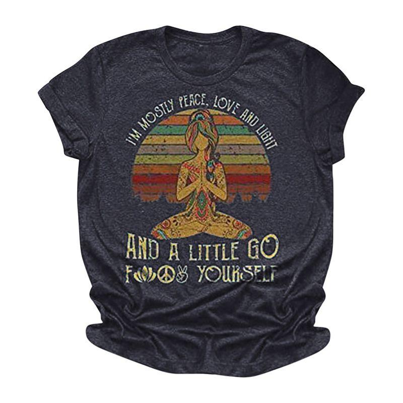 Летняя мода Женская графическая футболка Повседневный принт Богемная рубашка Топы для йоги Бохо 3XL чёрный