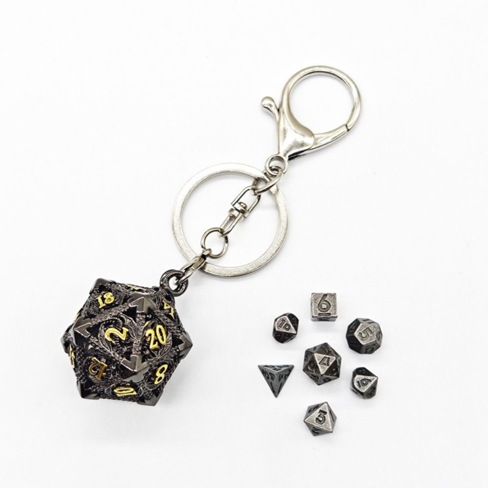 1 Set 20-sided Hollow Metal Dice Keychain TRPG Polyhedral Dice Keychain  Board Game