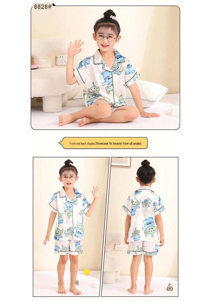 Ice Silk Summer Pajamas Set for Kids - Short Sleeve & Long Pants