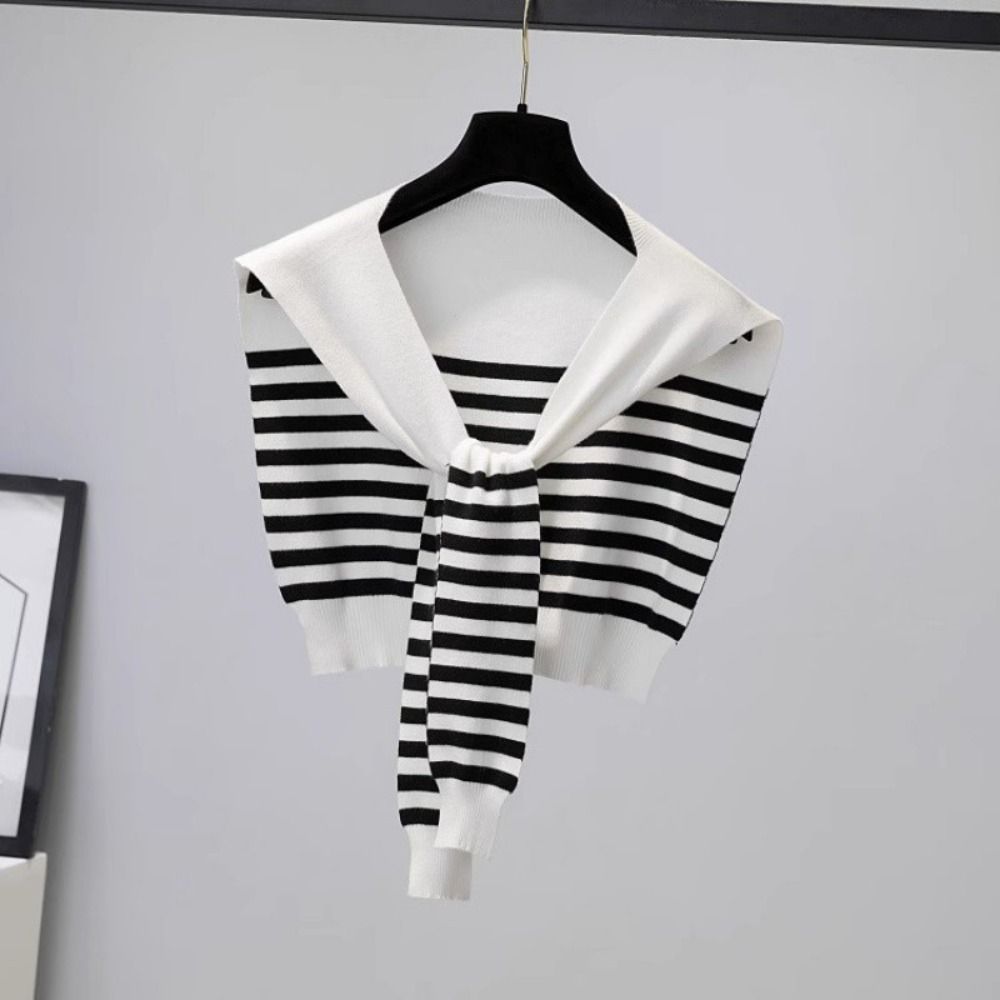 

Knotted Stripe Knitted Shawl Solid Color False Collar Shoulder Wrap Casual Neck Guard Scarve Women