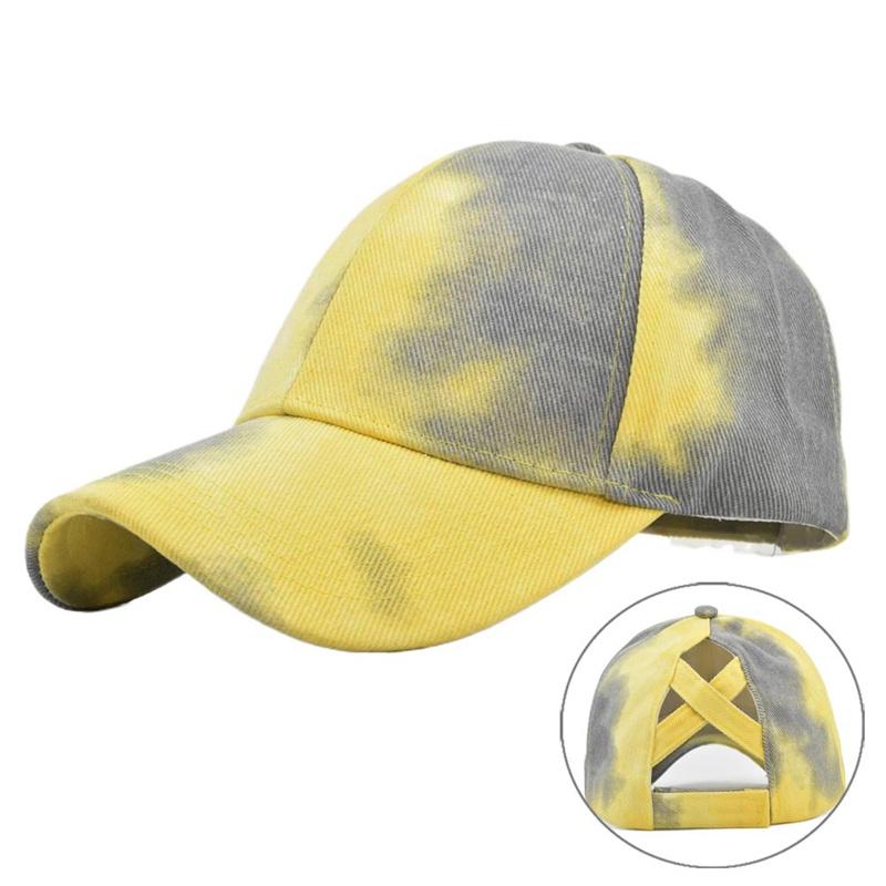 Tie-dyed Sun Hat Breathable Mesh Cotton Casual Mesh Caps Ponytail Messy Bun Caps Unisex Adjustable Baseball Cap For Beach Music