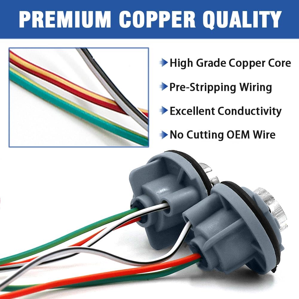 YSY 2PCS BAY15D 1157 2057 2357 7528 Metal Socket/Connector/Base w/Pigtail Wiring Harness Compatible with Turn Signal, Brake/Tail Lights or LED Bulbs