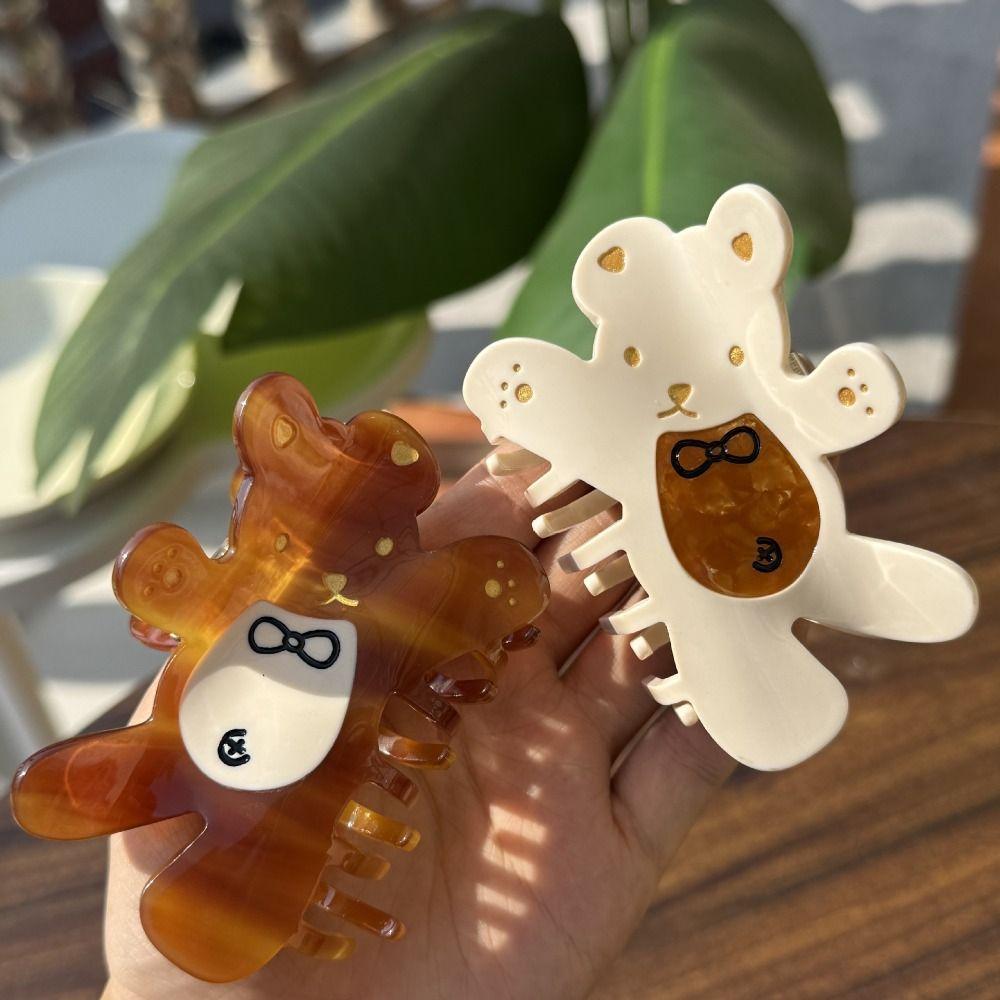 Korean Style Cartoon Bear Shark Clip Swwet Small Hair Claw Trendy Acetic Acid Carb Clip  Female