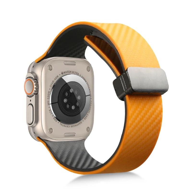 Carbon Fiber Silicone Strap for Apple Watch Band 45mm 44mm 49mm 41mm 42mm 40mm 38 Magnetic Bracelet Iwatch 8 7 6 SE 5 4 3 Ultra