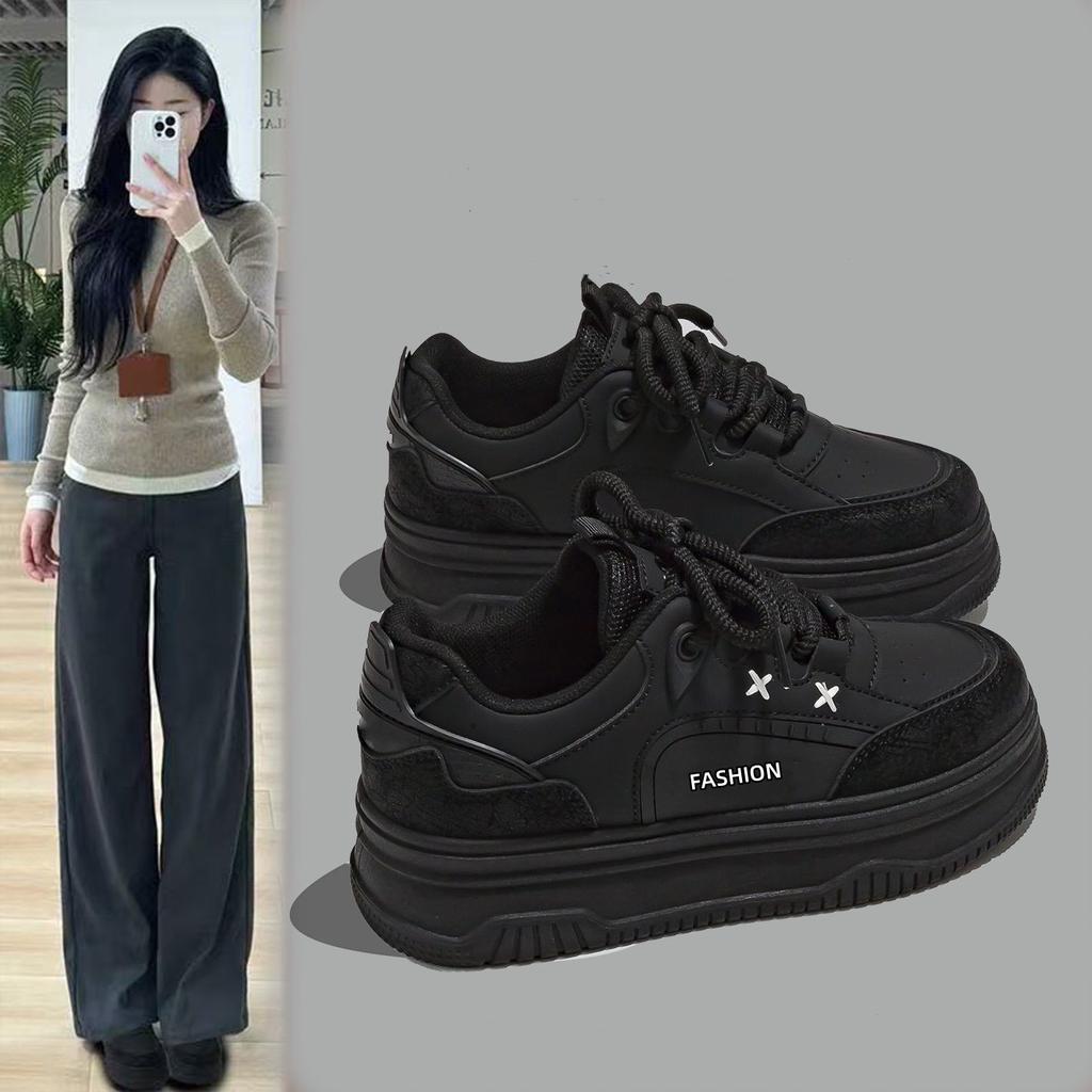Thin Thick-soled Shoes Women's Autumn New Black Board Shoes Soft-soled Comfortable Milk Fufu Casual Shoes