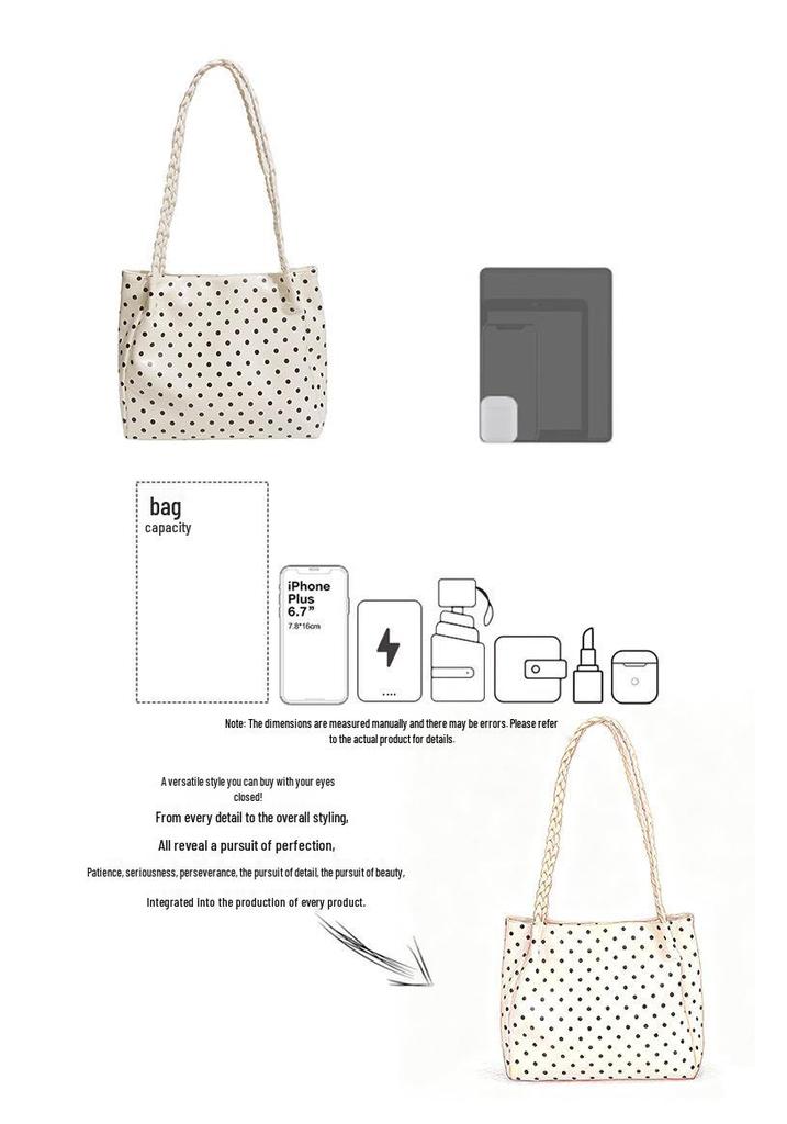 2026 Korean-Style Luxury Polka Dot Tote: Lightweight, Simple Fashion, Women's Single Shoulder Bag, Large Capacity