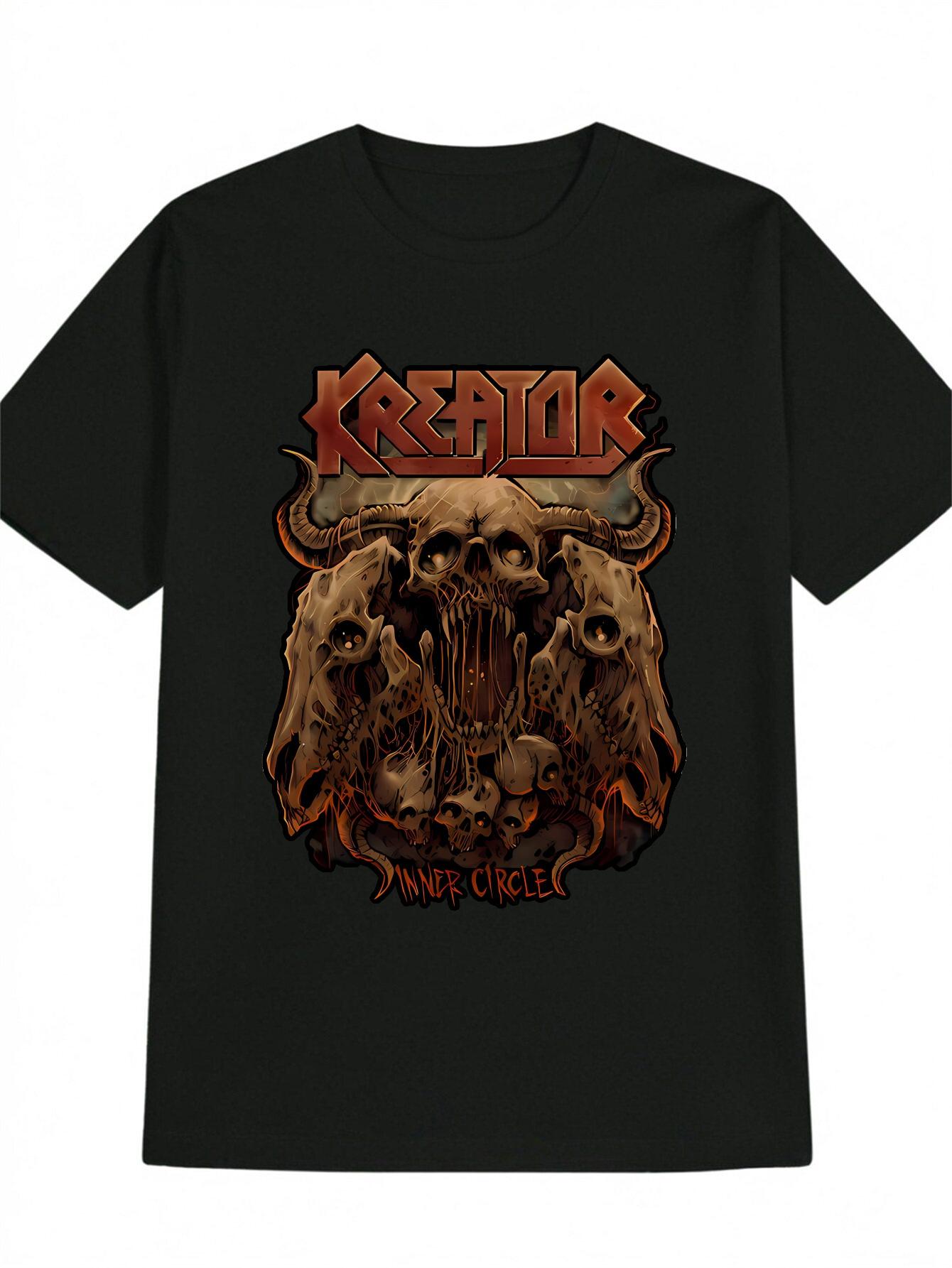 Casual Short Sleeve T-shirt with Skull & Letter Graphic Print S