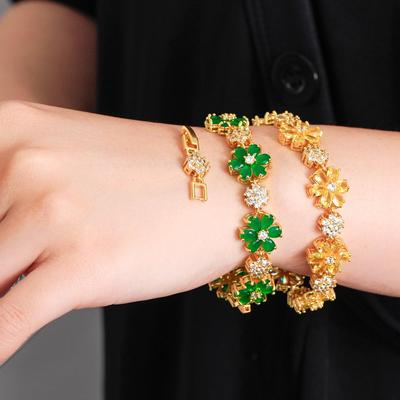 CMM Splendido Colore Oro Verde Cubic Zirconia Fiore Fascino Collegamento Donne Festa di Nozze Braccialetti Regalo di Gioielli