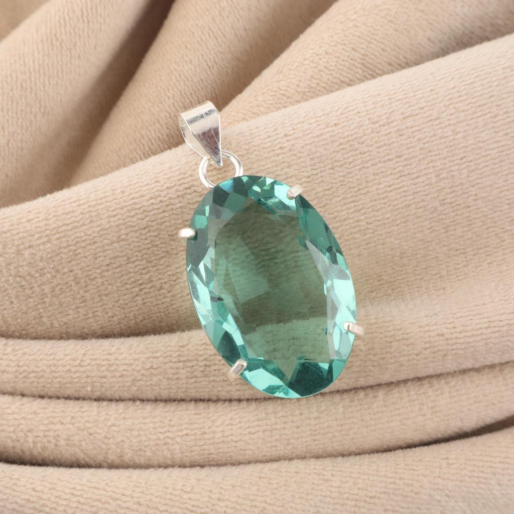 Green Apatite Gemstone Silver Pendant, 925 Sterling Silver Handmade Pendant, Silver Jewelry For Mother/Wife PP-64-2