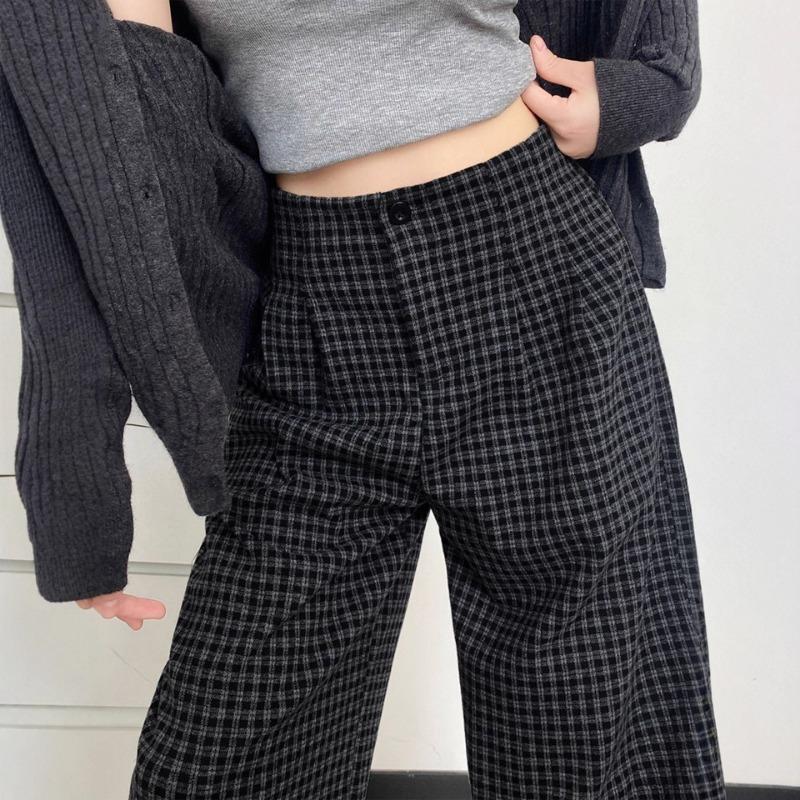 Plaid pants women's autumn new casual loose large size lazy style high fashion loose wide leg pants