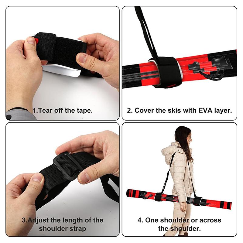 Cinghia per Manico Sci da Sci in Nylon, Maniglia a Spalla/Mano, Cinghie con Gancio a Fibbia Regolabile, Protezione, Cinturino Nero in Nylon per Manico Sci