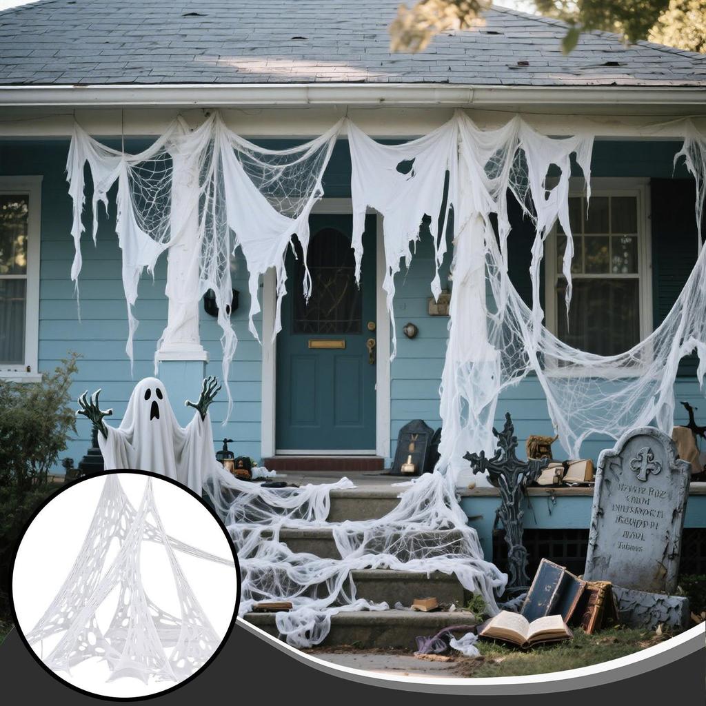 Gaza Halloweenowa Tkanina z Pajęczyną Halloweenową Dekoracja Sceny Rekwizyt Tło do Fotobudki Akcesoria Horrorowe Na Gałęzie Płot Werandę