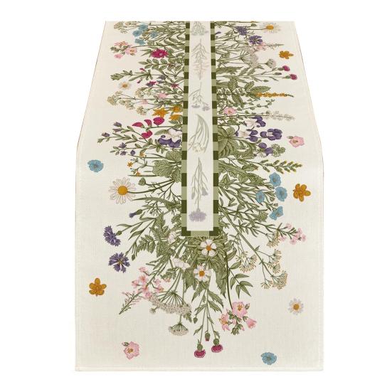 Spring Table Runner Floral Linen Table Runner Seasonal Summer Wildflowers Kitchen Dining Decoration for Home Party Decor