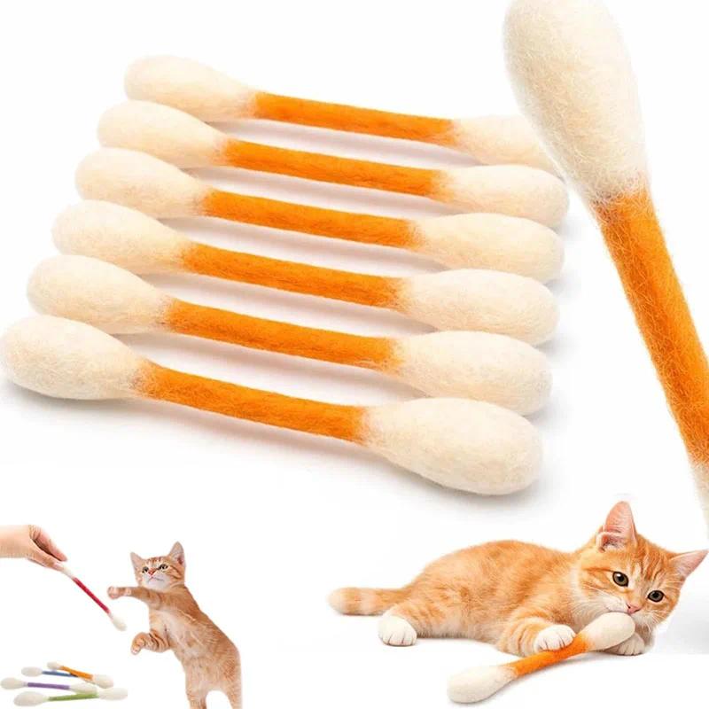 6PCS Cotton Swabs Cat Toy Kitten Chew Sticks for Indoor Boredom, Durable Dental Teething Ropes Interactive Accessory