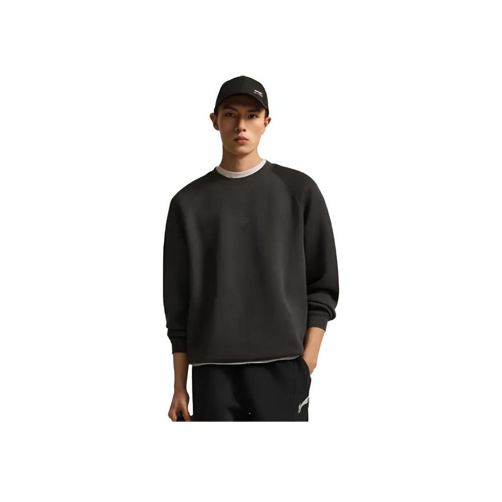 Li Ning Comfortable Casual Simple Loose Round Neck Pullover Sweatshirt Men Sweatshirt Black Chocolate AWDV227-3