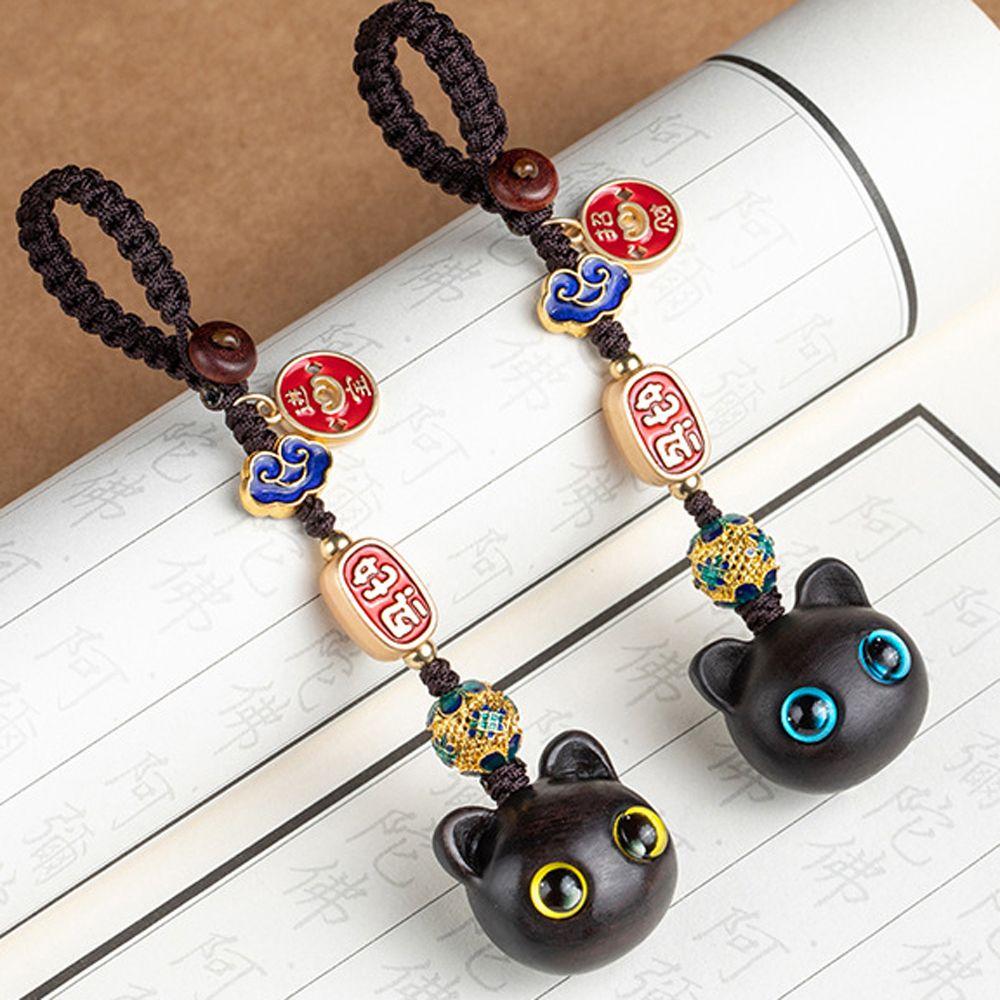 Style Cat Pendant Keychain Components Sandalwood KeyChains Jewelry Findings Wood Car Keyring