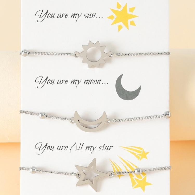Stainless Steel for Sun Moon Star Bracelets Temperament Chain Couple Card Bracel
