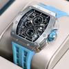 TSAR BOMBA Men's Luxury Tonneau Chronograph Watch 50M Waterproof Skeleton Day-Date Diving Sport Quartz Sapphire Crystal